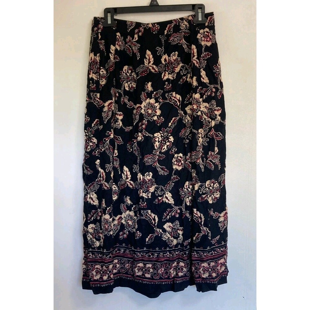 Jantzen Black Floral Midi Skirt with Cream and Pink Patterning
